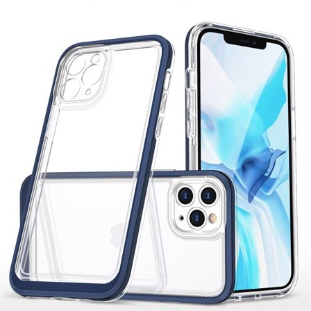 Gjennomsiktig 3-i-1-etui for iPhone 11 Pro Max blå ramme geldeksel