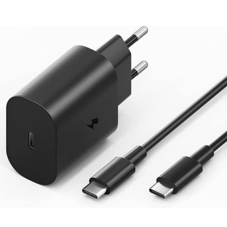 Hurtigoplader 25W - E.F.CONNECTION - USB-C - Kabel 1M - Kompatibel med Galaxy Note 20/10 - Sort