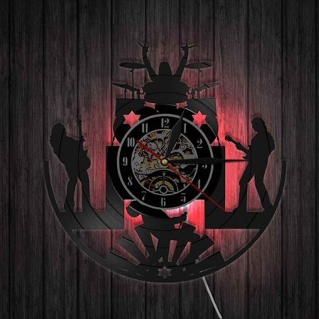 Musik Vinylplade Væg Ur - Fashion Musik Band Instrumenter LED Lys Væg Ur - Vinyl Ur - Stue Væg Dekoration - Unikke Gaver til Musik Elsker