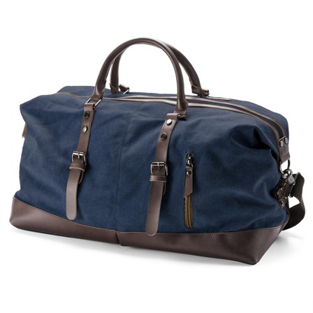 Denim Blue Canvas & Brown Leather Duffel Bag for Men - Duffle bags