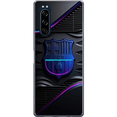 Kompatibelt Mobildeksel til Sony Xperia 5 FC Barcelona klubbemblem i neonblått og rosa med futuristisk metallisk design