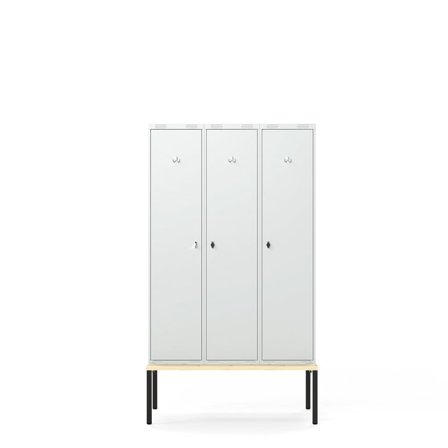 Klädskåp, 3-sektioner, bänkstativ, 2120x1200x500 mm, grå