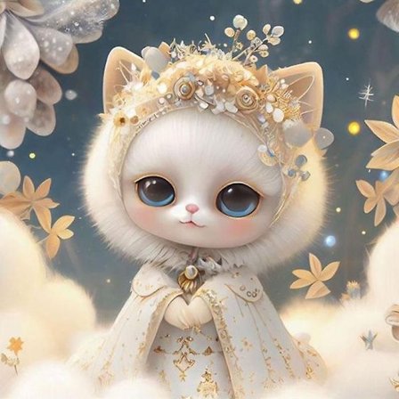 30x40cm 5d Diamantmaleri Sæt til Børn-Lille Hvid Kat Dronning,Diamantbroderi,Lærred Maleri Sæt