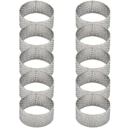 10 stk. 4,5 cm Rund Rustfri Perforeret Sømløs Tærtering Quiche Ring Tærteform Tærtering Med H