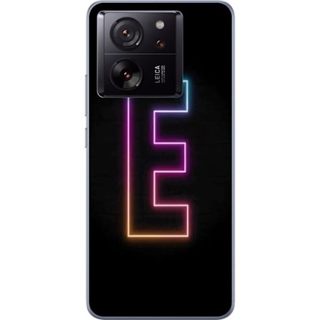 Kompatibel Mobilcover til Xiaomi Xiaomi 13T Minimalistisk neonbogstav E i lyse farver mod mørk baggrund i moderne og stilren design