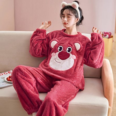 Fortykket Coral Fleece Hjemmetøy for kvinner til nattøy for høst og vinter