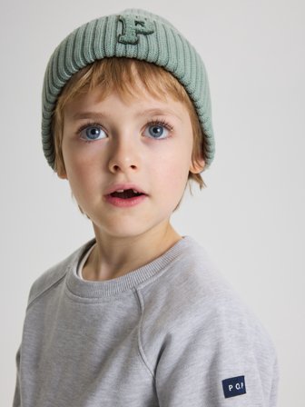 Polarn O. Pyret - Ribbed beanie with appliqué - 48 - 50 - Childrenswear - green