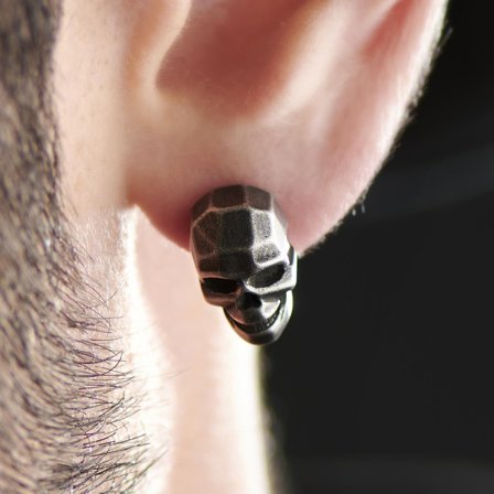 Jax šedá ocelová náušnice lebka for Men