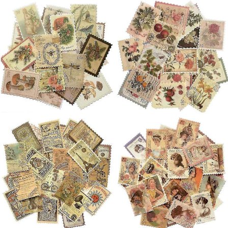 480 kpl Vintage Postimerkkitarroja, Esteettiset Kasvillisuuskoristeelliset Paperitarrat Scrapbookingiin, Jou