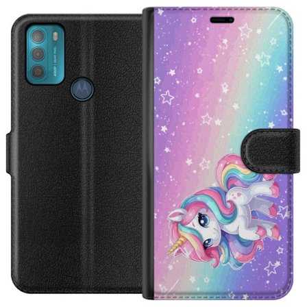 Yhteensopiva Lompakkokotelo Motorola Moto G50 Stitch polaroid-kehyksissä sinisillä pastellisävyillä ja suloisilla ilmeillä kollaaseissa sydämillä