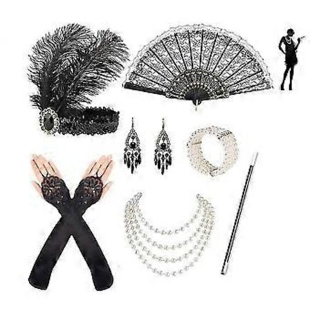 1920-tals Dam Flapper Accessoarer Retro Gatsby Kostym Accessoarer Set 20-tals Flapper Pannband Pärlhalsband Armband Örhängen Handskar -NMAOV( D)