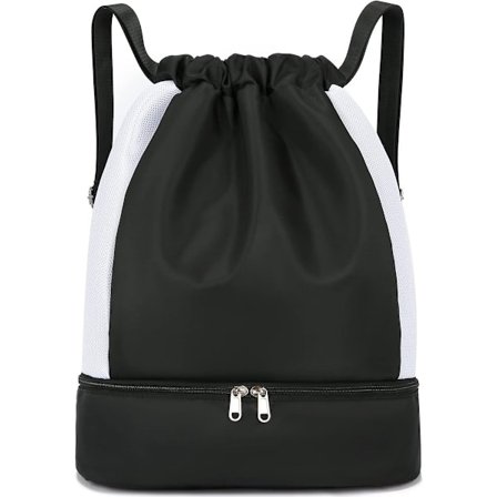 Ryggsekk med snøring, vanntett sportsbag med snøring, med skolomme og våtpose, stor kapasitet, unisex sammenleggbar sportsbag perfekt for