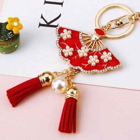 Flickhjärta liten fläkt bilnyckelring kvinnlig kreativ väska hänge metall nyckelkedja ring-blomfläkt