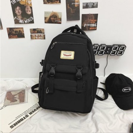 Naisten tyttöjen reppu olkalaukku koululaukku korealainen yläasteen opiskelijan yliopistotyylinen voimistelulaukku musta