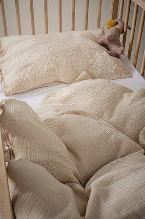 Jotex - Påslakanset i Muslin Spjälsäng Ljusbeige AMILIA - Köp Barnpåslakan & örngott hos Jotex