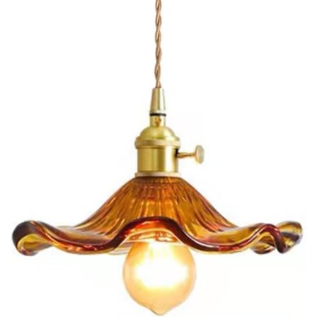 Lotusblad Pendellampe Guld Grøn Glas Hængende Lampe Blomst Lysekrone Nordisk Moderne Landhus Enkelt Loft Pendellampe, Brun