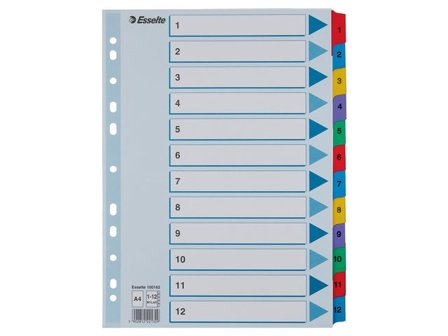Esselte Indexavdelare, A4, polyester, 1–12 flikuppsättning, olika färger - Lyreco - Kontorsmaterial - Pärmar och register - Servoregister