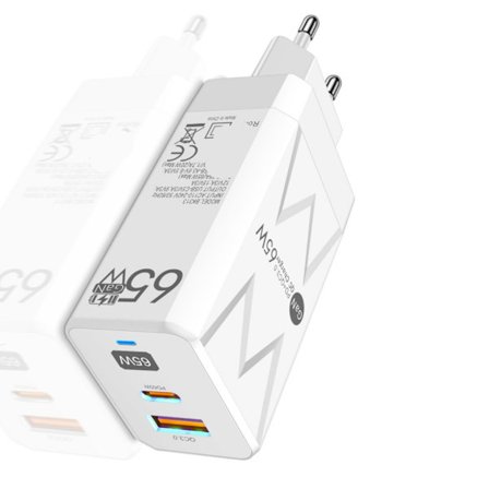 Hurtig Opladestation 65W Type-C Oplader til Telefon Tablet Dobbelt Port Opladerblok USB C Adapter USB C Strømforsyning