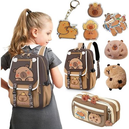 Capybara-formet børne-rygsæk, vandtæt skoletaske med 11 små gaver[JSR]