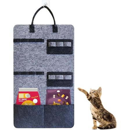 ING Hængende Filt Opbevaringspose til Kattelegetøj med Selvklæbende Kroge som Vægmonteret Legetøjsorganisator
