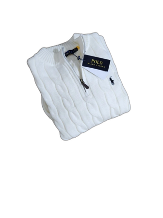 Vit kabelstickad tröja Polo Ralph Lauren