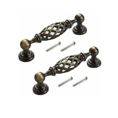 2 stk. dørhåndtag - Antik bronze metal fuglebur dørhåndtag - Bronze møbler (96mm)