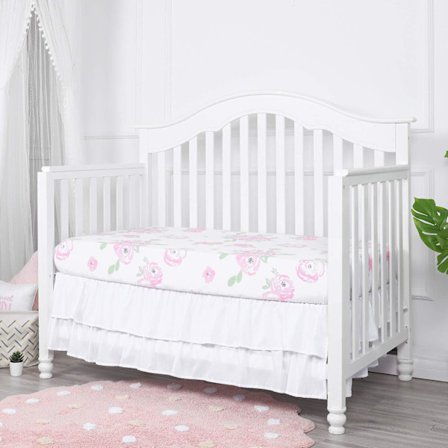 Standard Baby Cribs 52 x 28 tum (Vit), Volang Sängkjol för Baby Crib Sängkläder 3 Sidor Spets Volang