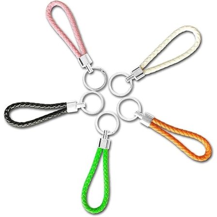 5 st flätade PU-läderrem nyckelring nyckelring bilnyckelkedja ring nyckelbricka för kvinnor män barn