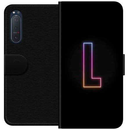Yhteensopiva Lompakkokotelo Sony Sony Xperia 5 II Minimaalinen neonkirjain L pehmeästi vaihtuvassa värivalossa mustaa taustaa vasten, puhdas graafin
