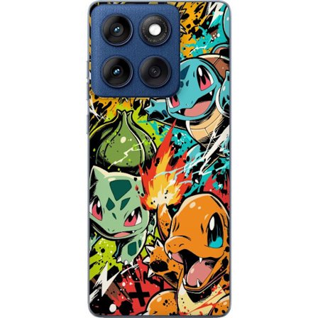 Yhteensopiva Puhelinkuori Motorola Edge 60 Bulbasaur, Charmander ja Squirtle värikkäässä graffitimaisessa toimintasuunnittelussa