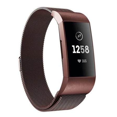 Fitbit Charge 3 erstatnings urrem i metal med milanesiske masker - Kaffe