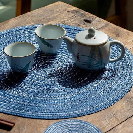 5 st 15 tums runda bordsunderlägg Farmhouse Boho tyg bordsunderlägg Ru