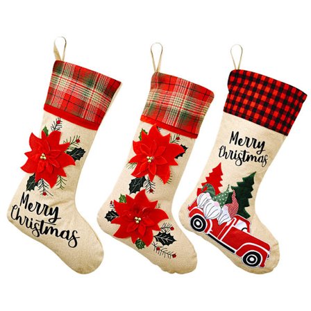3 stycken de Noël nouvelles fournitures de decoration de Noël creatives grande fleur rouge lin chaussettes de Noël forêt voiture vieil homme 