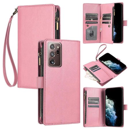 Kompatibelt med Samsung Galaxy Note 20 Ultra Plånboksfodral Premium Dragkedja Stort Utrymme Flip PU Läderfodral - Perfekt Rosa_MGF