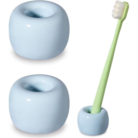 Trendig Mini Porslin Tandborsthållare för Badrumsskåp, Ljusblå, 2-pack