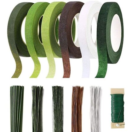 Blomsterdekorasjonssett - Blomstertape og blomstertrådsett, 6 ruller blomstertape og 220 stk blomsterstilktråd, blomstertråd (18/22/26 Gauge) for 