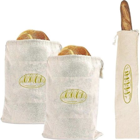 Bread Bag Set of 3 Natural Linen Reusable Bread Storage Bags with Drawstring for All Types of Bread