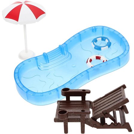 Miniatyrdockhus Strand Strand Dekoration Tillbehör Set med Stol Parasoll Simbassäng Ring Dockhus Miniatyr Möbler