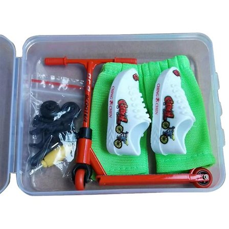 Finger Scooter med Fingerbyxor och Skor Fingerleksakssats Tillbehörspack