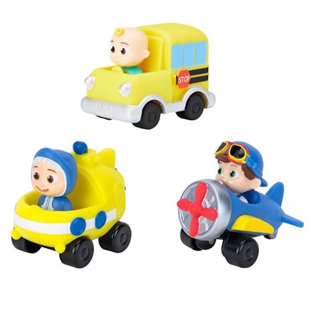 3-pack CoComelon Fordon - Ubåt, Flygplan och Skolbuss med JJ & TomTom