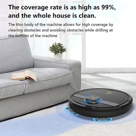 Robotdammsugare med sugkraft 90 minuters körtid Robotdammsugare för låg matta husdjurshår hårda golv(Svart)