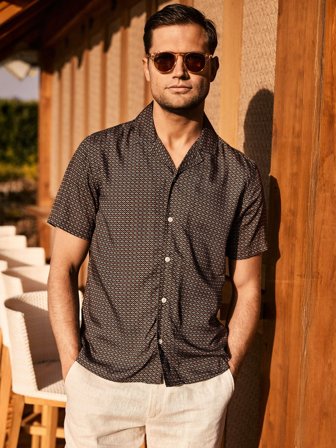 John Henric Men's Braunes Casual Fit Hemd Lyocell Size XL