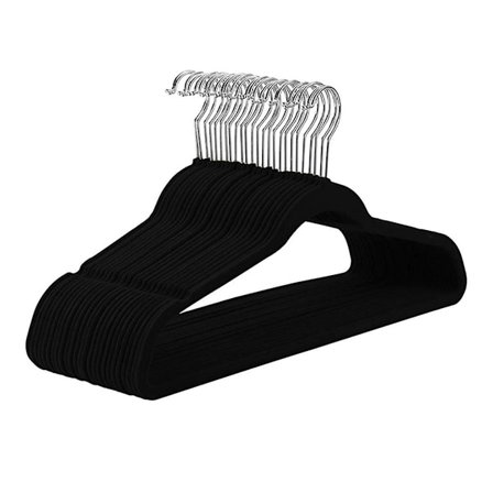 Slanke Velour, Skridsikre Bøjler Tøjbøjle, Sort Sølv Krog