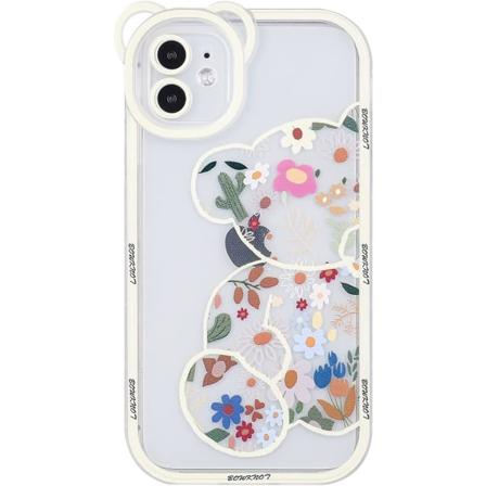 Kompatibel med iPhone 12 Skal Transparent Söt Blommig Björnen