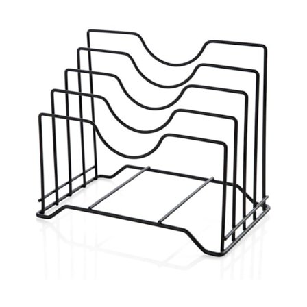 Sappable lågstøtte med 4 metalplaceringer til redskaber, bræt, tallerken og fad (sort)