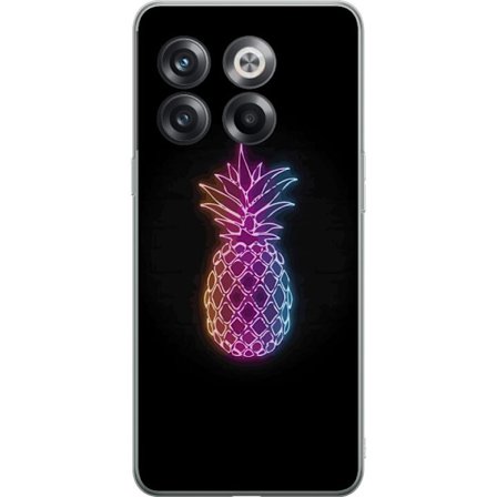 Kompatibelt Mobilskal till OnePlus OnePlus 10T Neonillustration av ananas i färgglatt ljus mot svart bakgrund