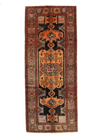 Hamadan Teppe 135X315Løpere Brun/Svart Ull, Persia