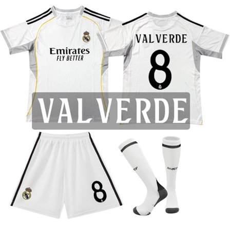 25-26 Ny Real Madrid hjemmedrakt nr. 8 med sokker for barn og voksne
