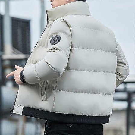 Herre Vinterjakke Varm Polstret Dunjakke Vindtæt Standkrave Puffer Bubble