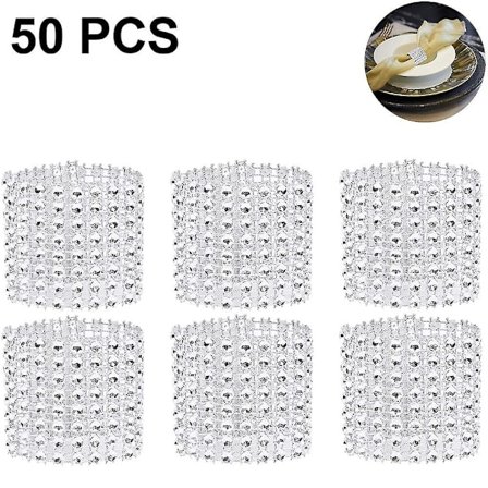 50 stk. Servietringe, Servietringe med Rhinestone, Diamantpynt, Sølv